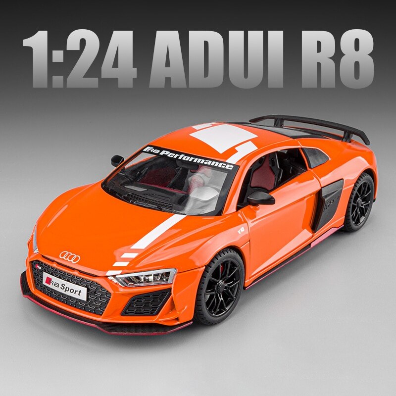 1:24 Audi R8 V10 Sport Alloy Die Cast Toy Car Model Wheel Steering Sound and Light Children's Toy Collectibles Birthday gift