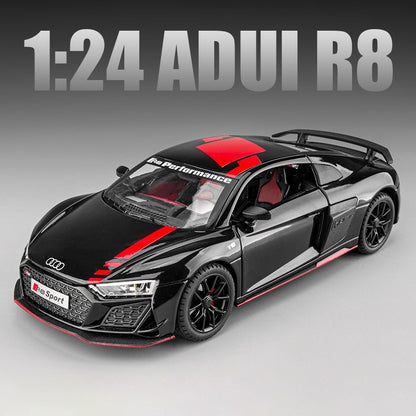 1:24 Audi R8 V10 Sport Alloy Die Cast Toy Car Model Wheel Steering Sound and Light Children's Toy Collectibles Birthday gift