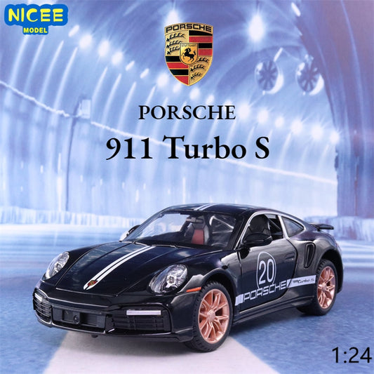 1:24 Porsche 911 Turbo S Sports car Simulation Diecast Metal Alloy Model car Sound Light Pull Back Collection Kids Toy Gift F419